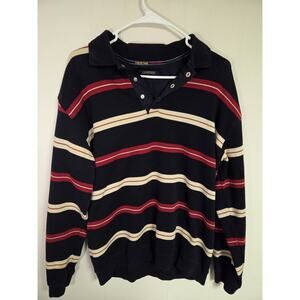 Yachting Claudio Campione Men's Black Cream And Red Striped Sweater Size Medium